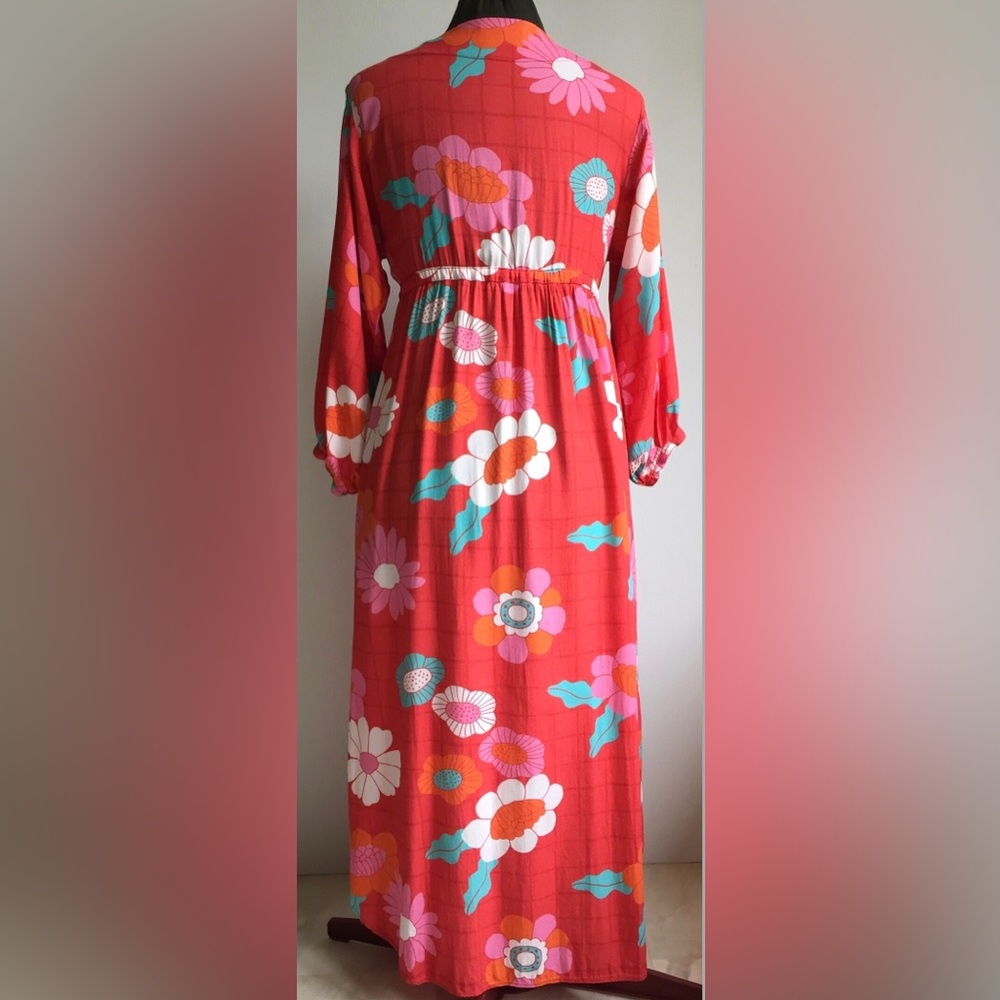Red Floral Open Front Cover Up Duster Size PP (0-2) - Picture 5 of 8